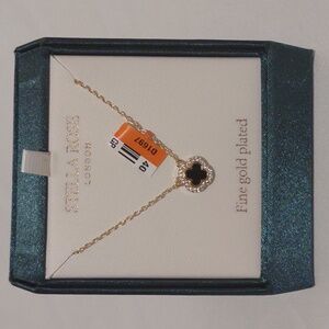 Stella Rose London Black Clover surrounded by Pave Stones Pendant Necklace